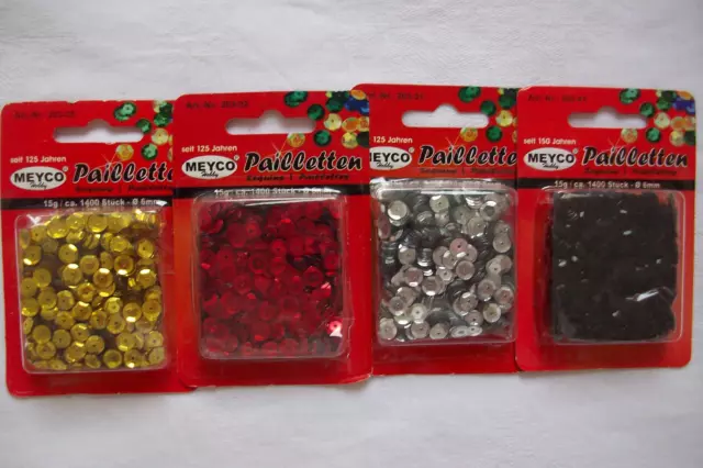 Pailletten 6mm - 4 Packungen je 15 Gramm rot gold silber schwarz - s. Bild