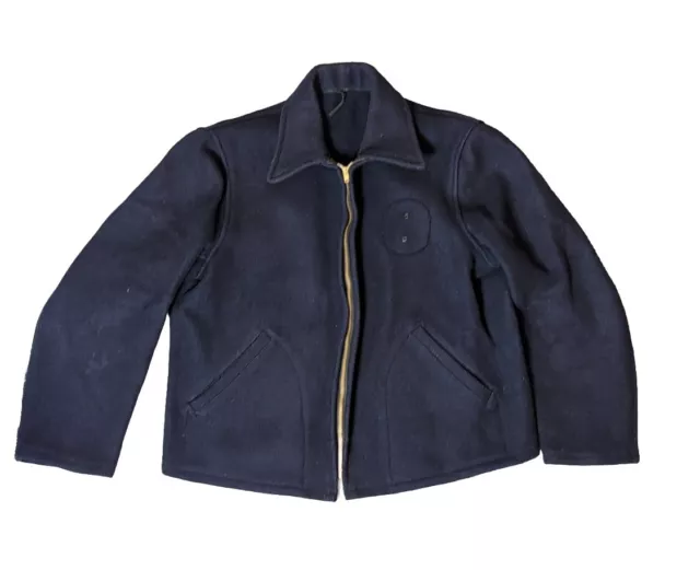 Vintage 1940's 1950's Wool Chore Work Jacket Blue Scovill Zipper Rare