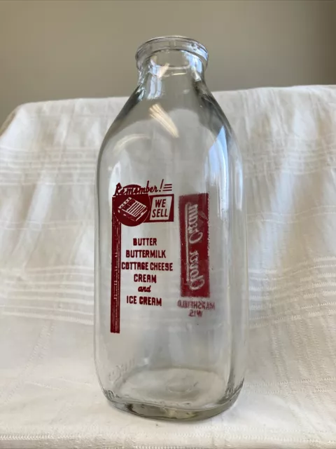 Vintage Quart Milk Bottle Clover Cream Dairy Marshfield Wisconsin
