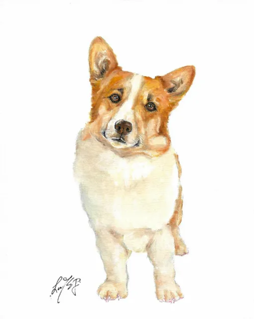 ♛ Original Oil Portrait Painting WELSH CORGI PEMBROKE Dog Artist Signed Artwork