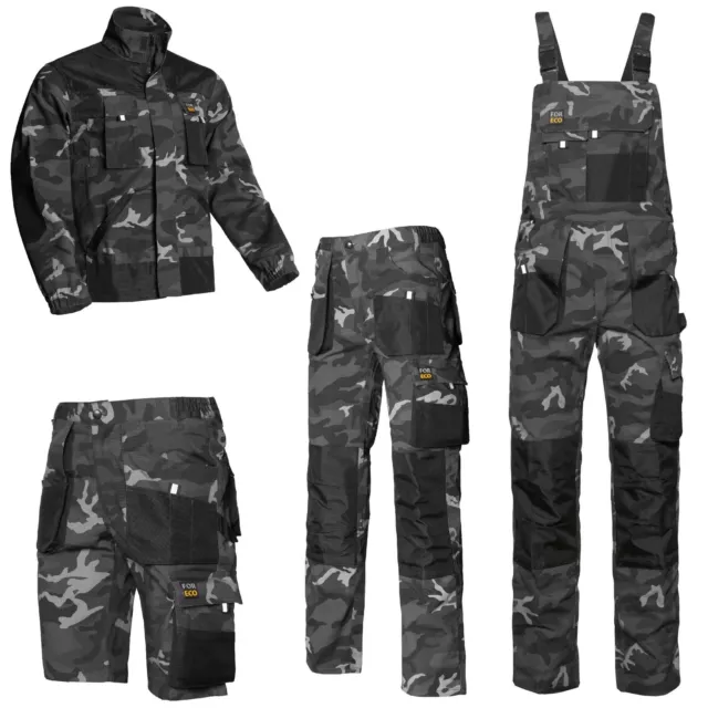 Arbeitshose Latzhose Arbeitsjacke Arbeitsshorts Arbeitslatzhose Camouflage 46-62