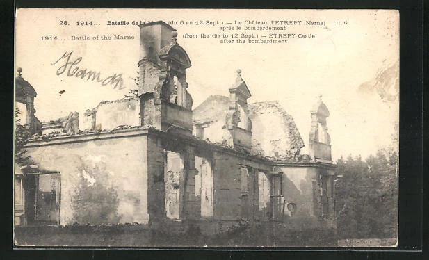 CPA Etrepy, Bataille de la Marne, le Chateau aprés le bombardement