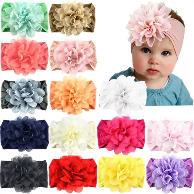 2 Pcs Nylon Baby Headbands Big Flower Chiffon Hairbands Hair Wraps  Infant Kids