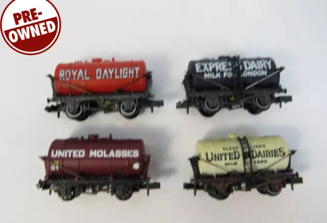 N Gauge Peco 4x Assorted Tank Wagons UNBOXED (PL47)