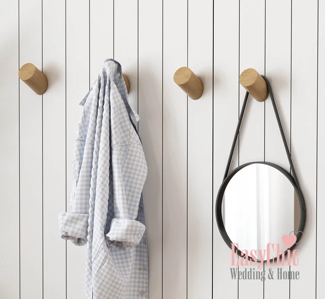 Natural Oak Walnut Wooden Wall Hook Peg Hat Coat Hook Hanger Chunky Black White
