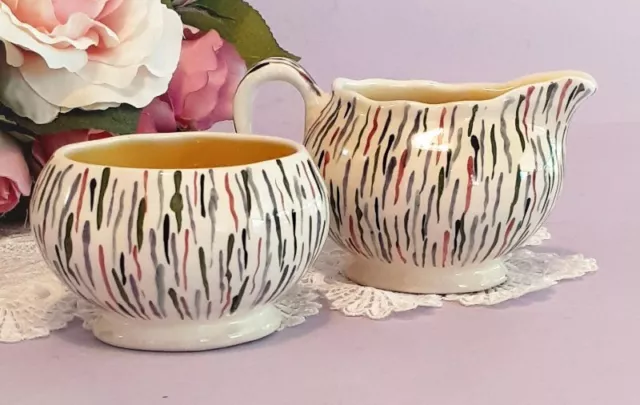 Vintage 1950 SANDLANDWARE 'CRINKLE' Sugar Bowl & Creamer LANCASTER & SANDLAND 2