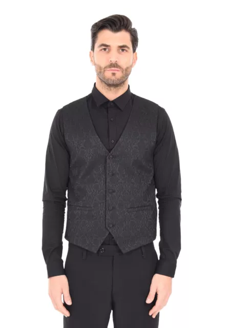 Gilet Uomo Elegante Damascato Panciotto Smanicato da Abito Sartoriale Slim Fit