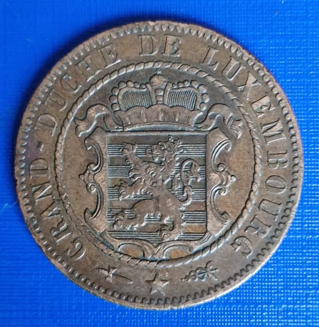 Luxembourg 10 centimes Coin, 1854 (Type 1) William III, KM23.1, Bronze, VF, X305