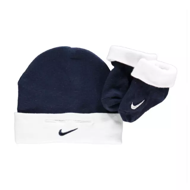 NIKE ensemble lot cadeau bonnet bébé + chaussons bleu marine 0-6 mois NEUF