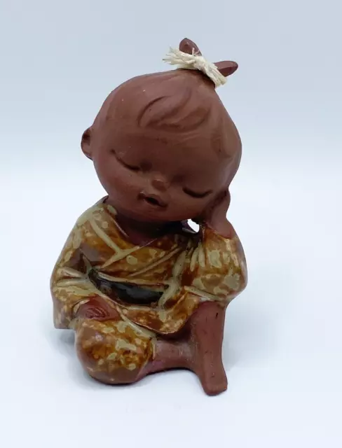 Vintage Terracotta Child Girl Figurine UCTCI Japanese Red Clay Pottery MCM