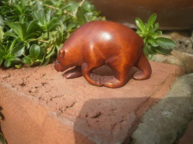 1a.. Hand Carved wood netsuke  Bear walking collectable boxwood figure