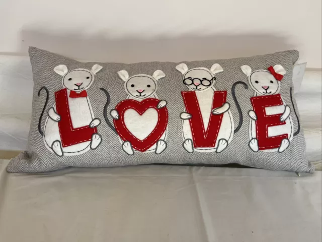 23” LOVE MOUSE MICE Reversible LUMBAR Throw Pillow Valentines Day ❤️ New *READ*