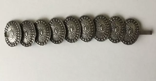Original Bracelet Articule/ 9 Plaques Ovales En Argentifere/ Attache En Argent