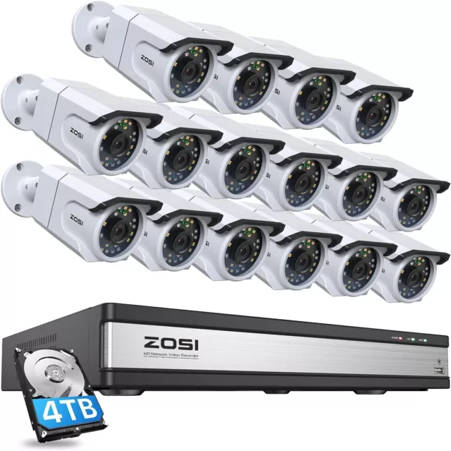 ZOSI 4K 16CH NVR PoE IP Security Camera System with Audio AI Human Detect 4TB