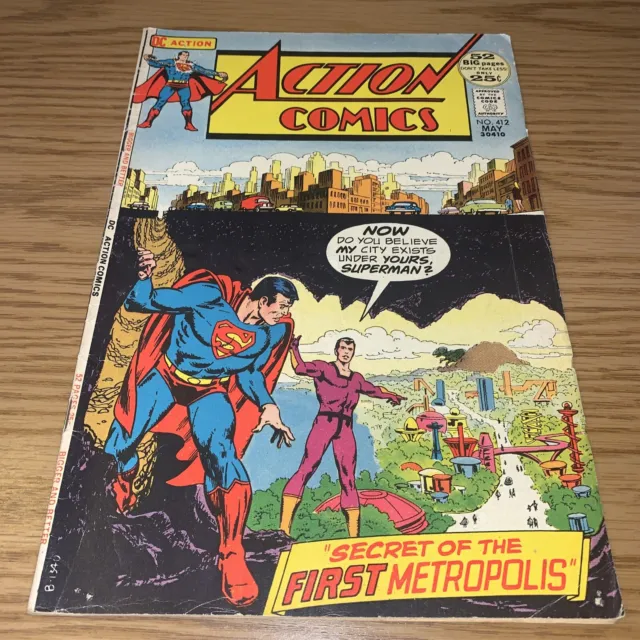 Action Comics #412 "Secret of the First Metropolis" Bronze Age DC (1972) VG/FN