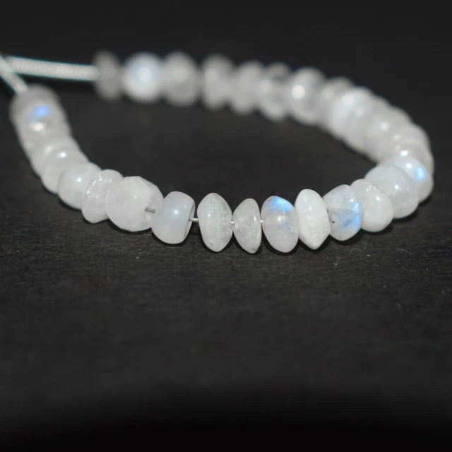 4-5MM Genuine Blue Flashy Moonstone Button Smooth Gemstone 3" Beads For Jewelry