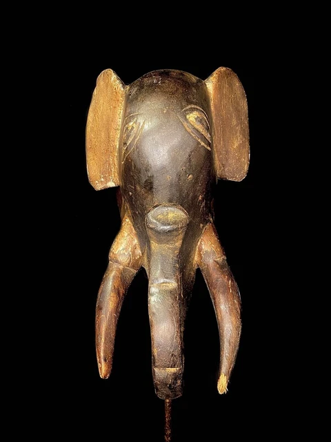 Maschera scolpita in legno tribale africano Maschera elefante guro africano-6450