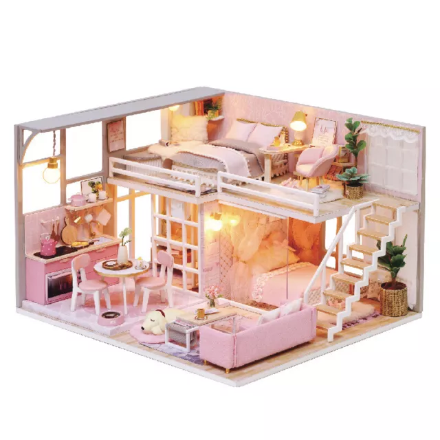 1x Mini Dollhouse Kit Girl Apartment Pink Room Box Miniature DIY Handmade Gift