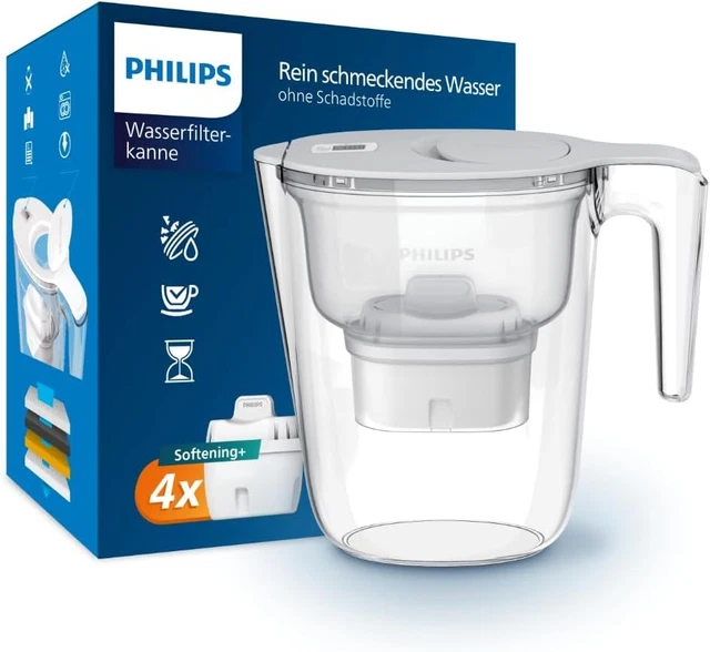 PHILIPS Water Instant Filter, 3 SOFTENING vervangende filterpatronen, TOT 50% MEER KALKANTVERMINDERING, 3 liter inhoud, 1 l/min snelstroom, oplaadbaar via USB-C