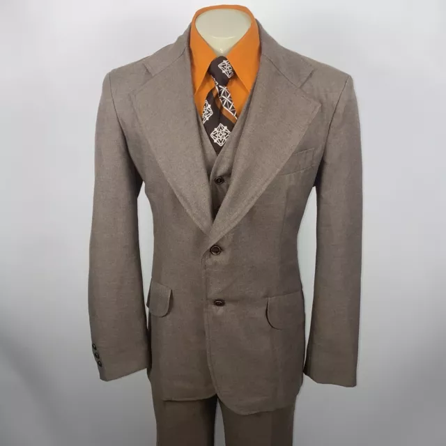 Vintage Mens Suit 3 Piece 46 Long Jacket 36 33 Pants Vest Leisure Disco 60s 70s