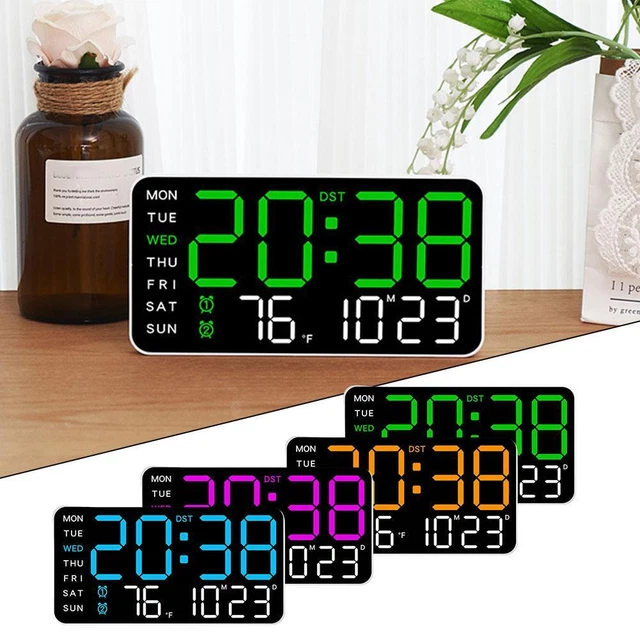 LARGE DIGITAL WALL Clock Week Date Temperature Display Table LED Alarm ...