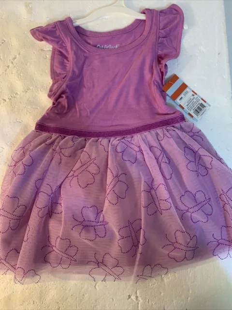 Cat & Jack Baby Girl Size 18 Months Purple Butterfly Short Sleeve Dress NWT