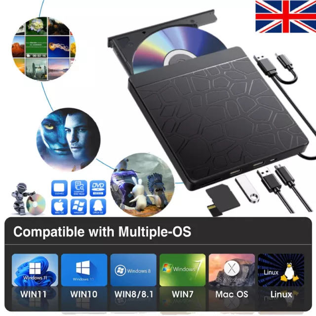 Slim External USB 3.0 DVD RW CD Writer Drive Burner Reader Player for Laptop PC
