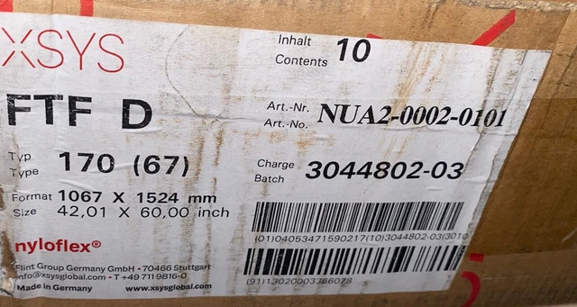 Nyloflex Xsys Ftf D Flexographic Printing Plates Ftf Digital 42X60 Qty 10