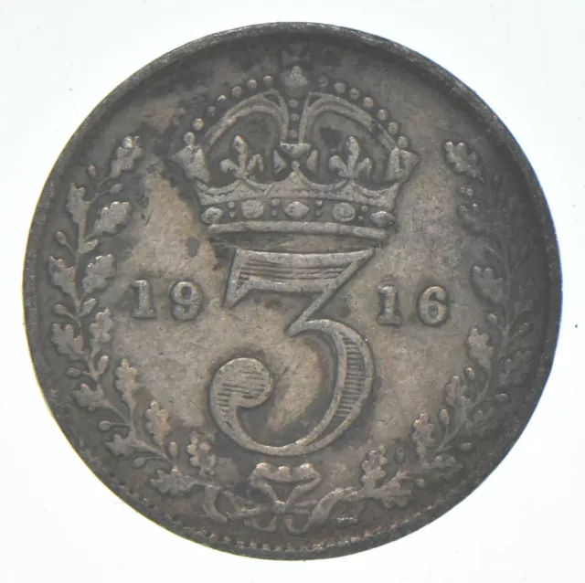 Roughly the Size of a Dime 1916 Great Britain 3 Pence World Silver Coin *353