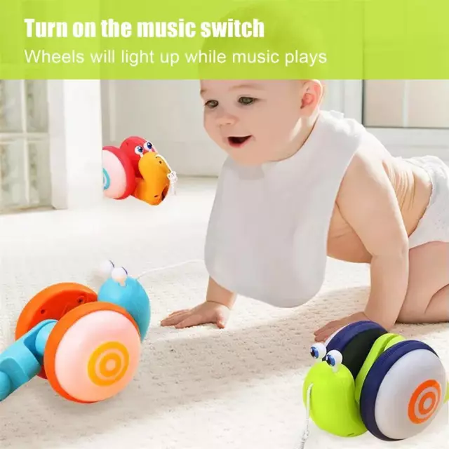 Pull String Cartoon Snail Car Toy Pull Toy Light and Music Early Education ToS6∨