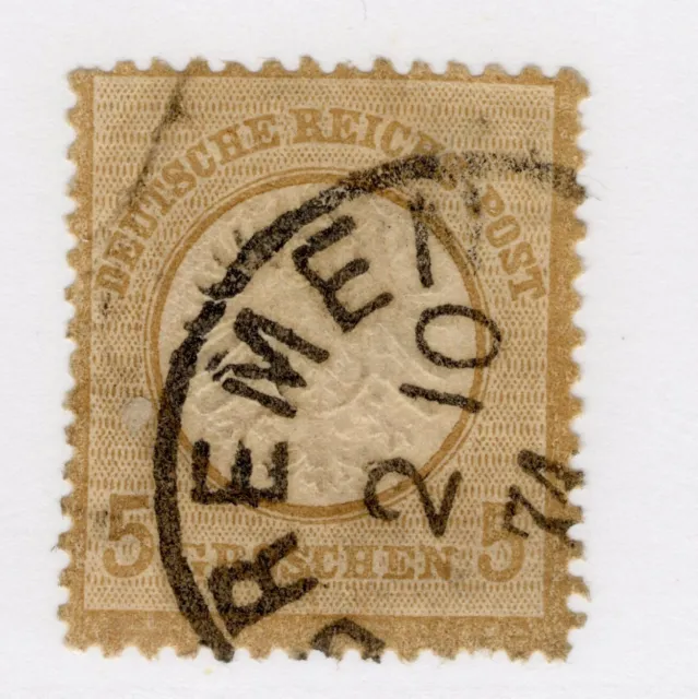 German Empire 5 Groschen Scott# 20, Lg Shield 1872- faults - with Bremen cancel