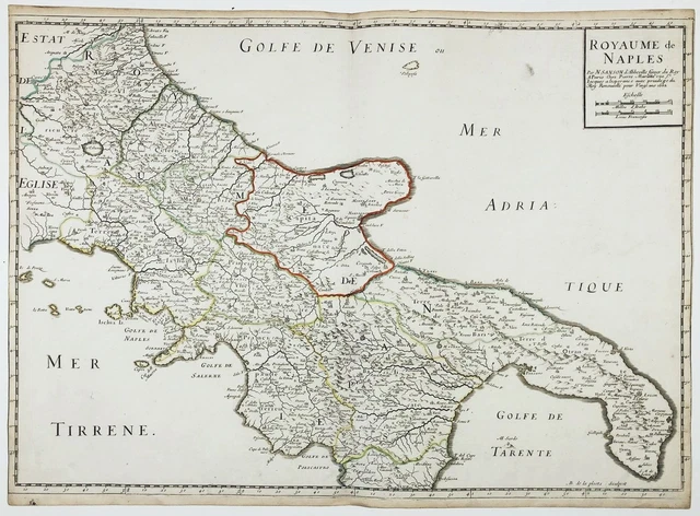 Napoli Campania Puglia Basilicata Molise Italia Mappa Sanson 1662