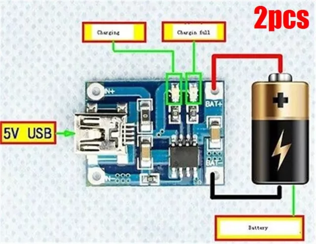 2 piezas 5V mini USB 1A placa de carga de batería de litio módulo cargador zt