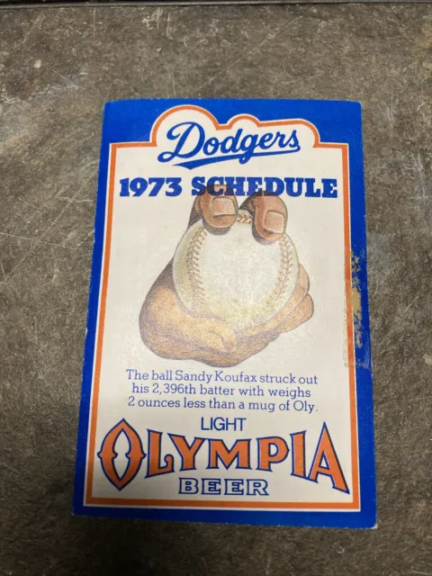 1973 Los Angeles Dodgers Pocket Schedule Sponsored By Olympia Light Beer