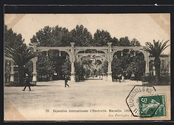 AK Marseille, Exposition internationale d´Electricité 1908, les portiques lumin
