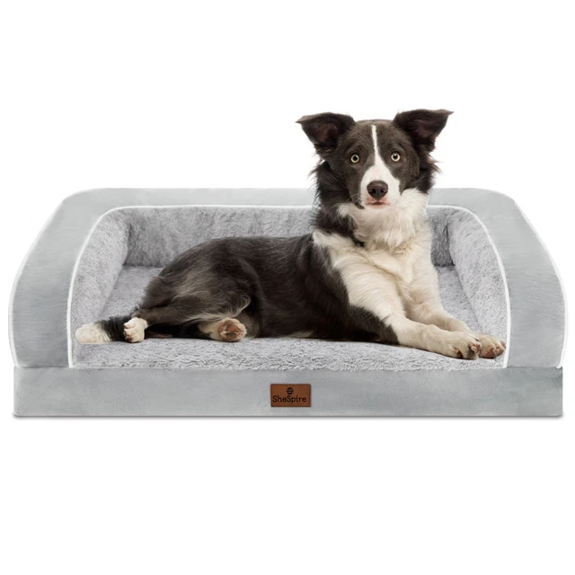 Orthopedic LightGray Dog Bed Memory Foam Pet Sofa Washable Bolster Cover36x27x8"