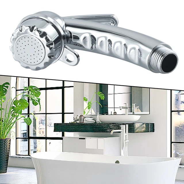 Durevole soffione doccia cromato con pulsante Start/Stop adatto per campeggio
