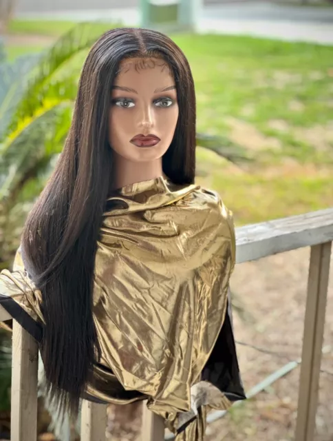 Straight Human Hair Lace Wig 28” 30” Virgin Brazilian Closure Wig Black  5x5