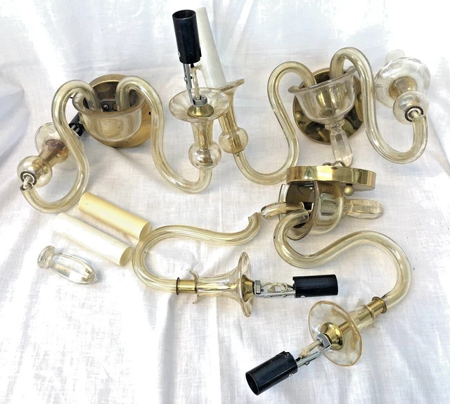 3 x Wand Kristallglas - Leuchter, 2-armig, Glas + Messing, defekt - Ersatzteile