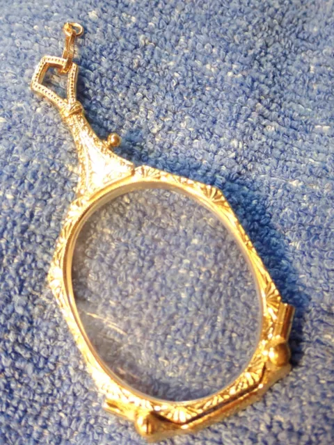 10K Englisch Gold-Cased Schön Eingraviertes Snap-Open Lorgnette-Octagonal Form