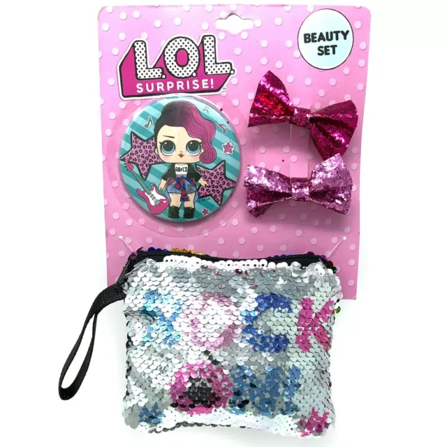 LOL Surprise Accessories Set With Purse/Pouch Hair Clips & Mirror Glitter Sequin