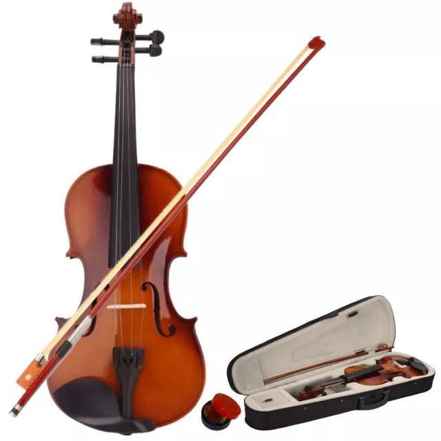4/4 Size Acoustic Violin Fiddle Set + Case Bow Rosin Bridge For Student Adult UK 2