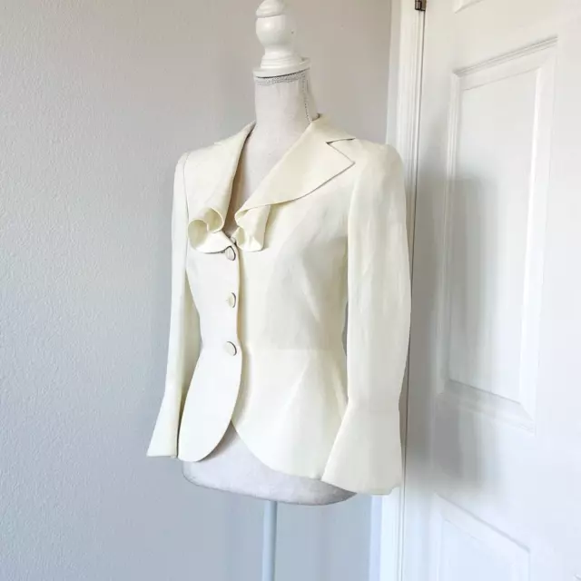 Armani Collezioni Women Blazer Jacket 2 White Italy Flare Cuffs Ruffle Rapel