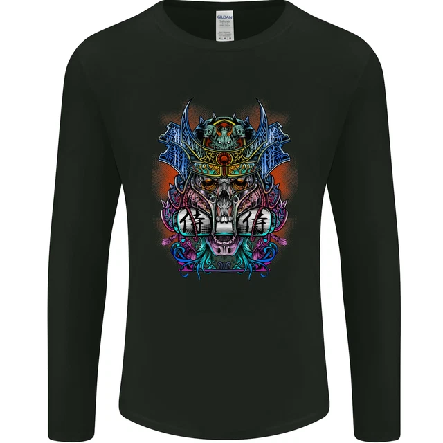 T-shirt a maniche lunghe Samurai Skulls Giappone Giappone MMA da uomo