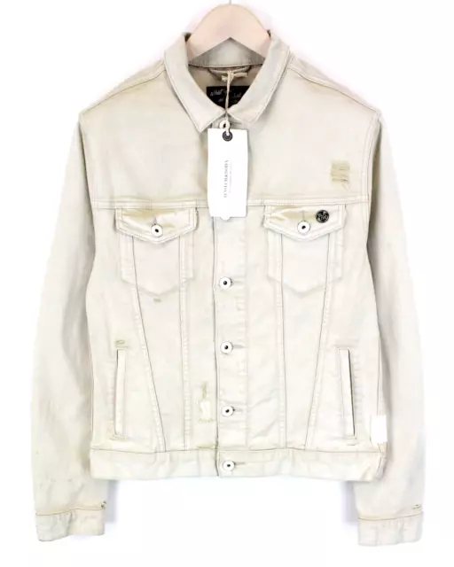 Scotch & Soda Ams Blauw ~ S Uomo Giacca Beige con Colletto Jeans Strappati