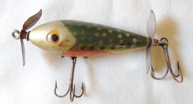 Appât de pêche vintage au dendroctone, bois, art populaire, semble fait