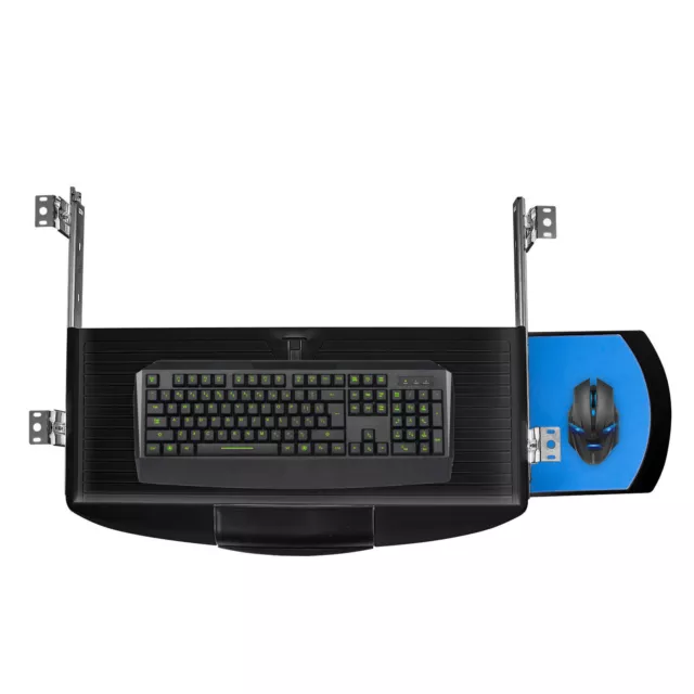 Steel Pull Out Keyboard Drawer Under Desk w/Hideable Mouse Tray Slide Rail Black