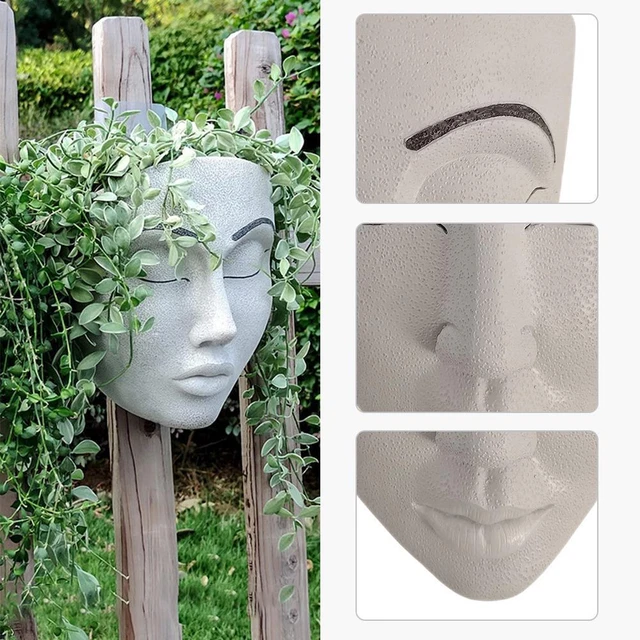 Face Flower Pot Resin Vase Outdoor Garden Planter Pots Decor Sculpture (C)