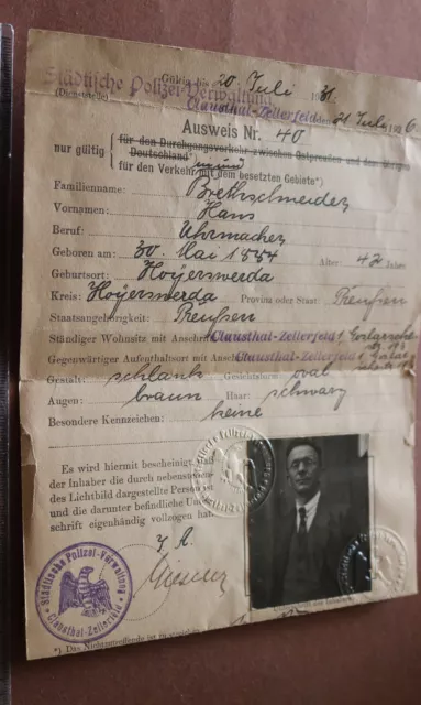 alter Ausweis für den Verkehr mit den besetzten Gebieten - 1926