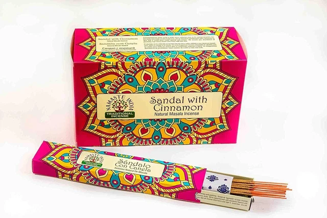 Namaste India Sandal with Cinnamon Incense Sticks Agarbatti (180 g Box) 12 Packs